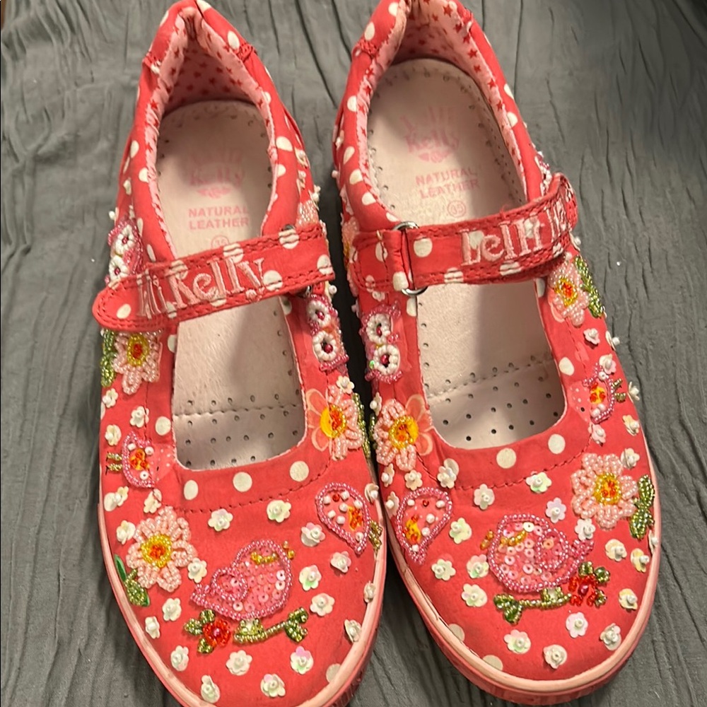 Lelli Kelly Polka Dot Embroidered Kids Shoes barely worn